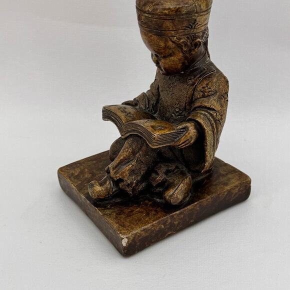 Vintage Oriental Asian Boy & Girl Reading Bookends Chalkware 1960's Brown - Picture 6 of 10